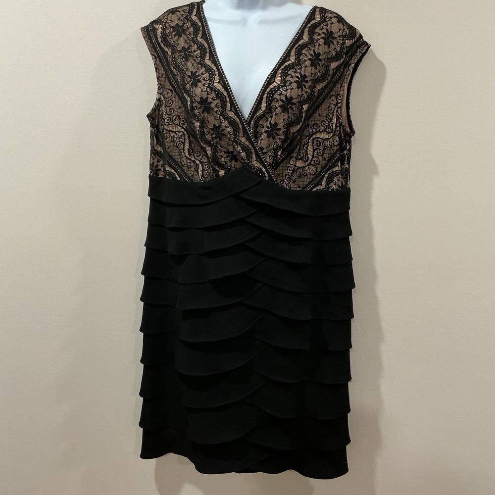 Jessica Howard Black Lace Bodice Artichoke Tiered Skirt Dress Sz 14W‎ Whimsigoth